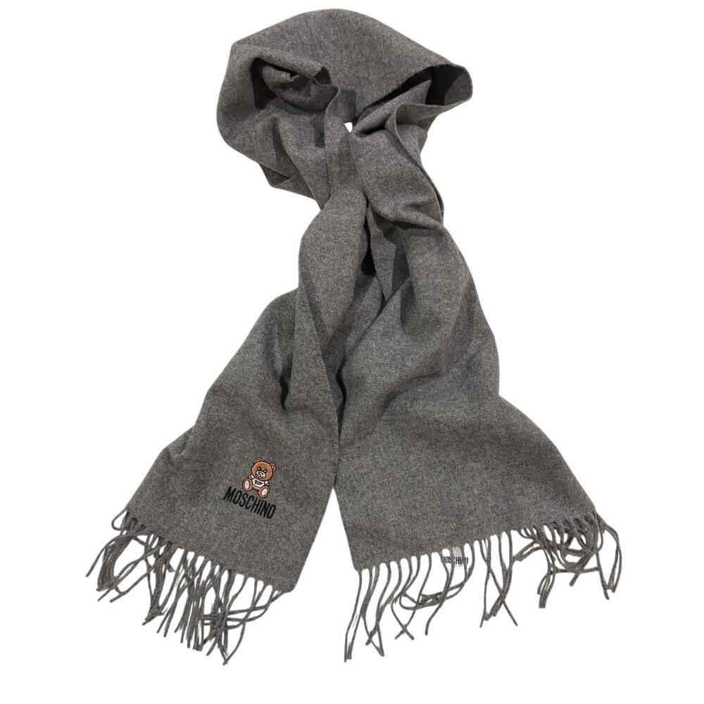 15-98(6) MOSCHINO 100% Merino Wool Teddy Bear Fringe Scarf 36"Lx12"W